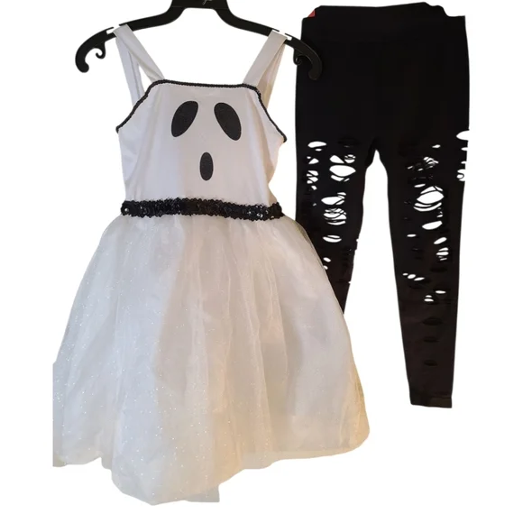 Girls Ghost Sparkly Halloween Costume Dress with Leggings small - Picture 1 of 7